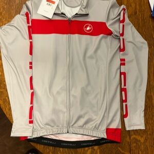 Castelli Raddoppia Gray Red Full Zip Cycling Jersey Men’s Large New Italy Made